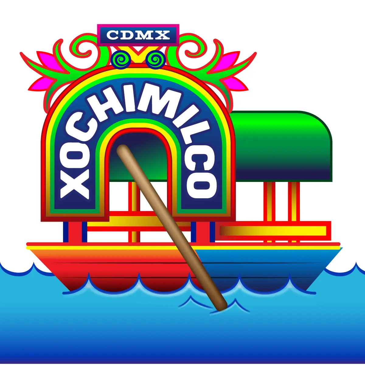 Emoji de una trajinera de Xochimilco sobre el agua.
