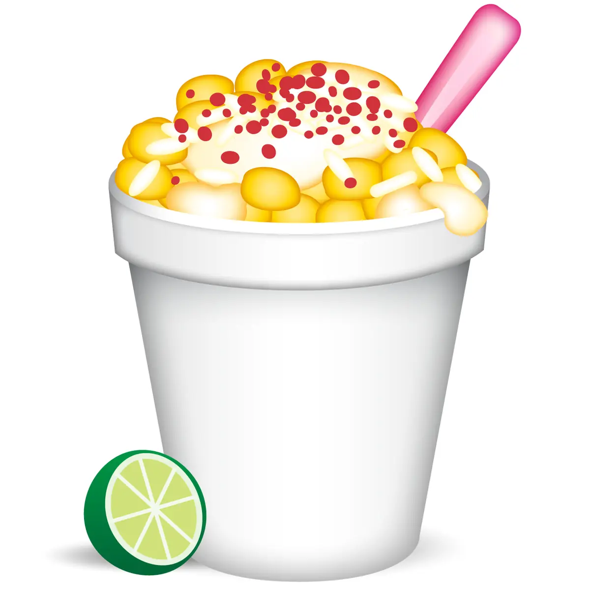 Emoji de un vaso de esquites con chile y limón.